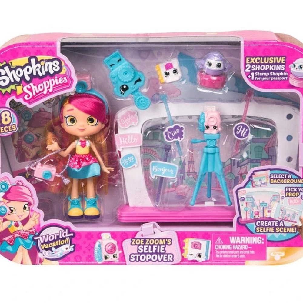 Shopkins Shoppie Doll World Vacation. Zoe Zoom’s Selfie Stopover. NWT.